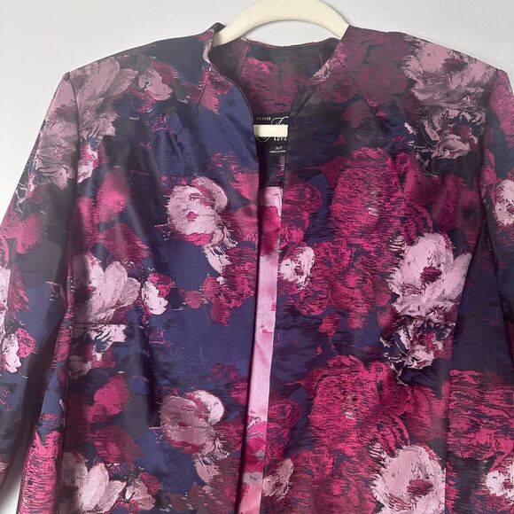 Alex Evenings Women's Blazer Size( XL/Petite) Burgundy Blue Floral Open Front - Picture 6 of 12